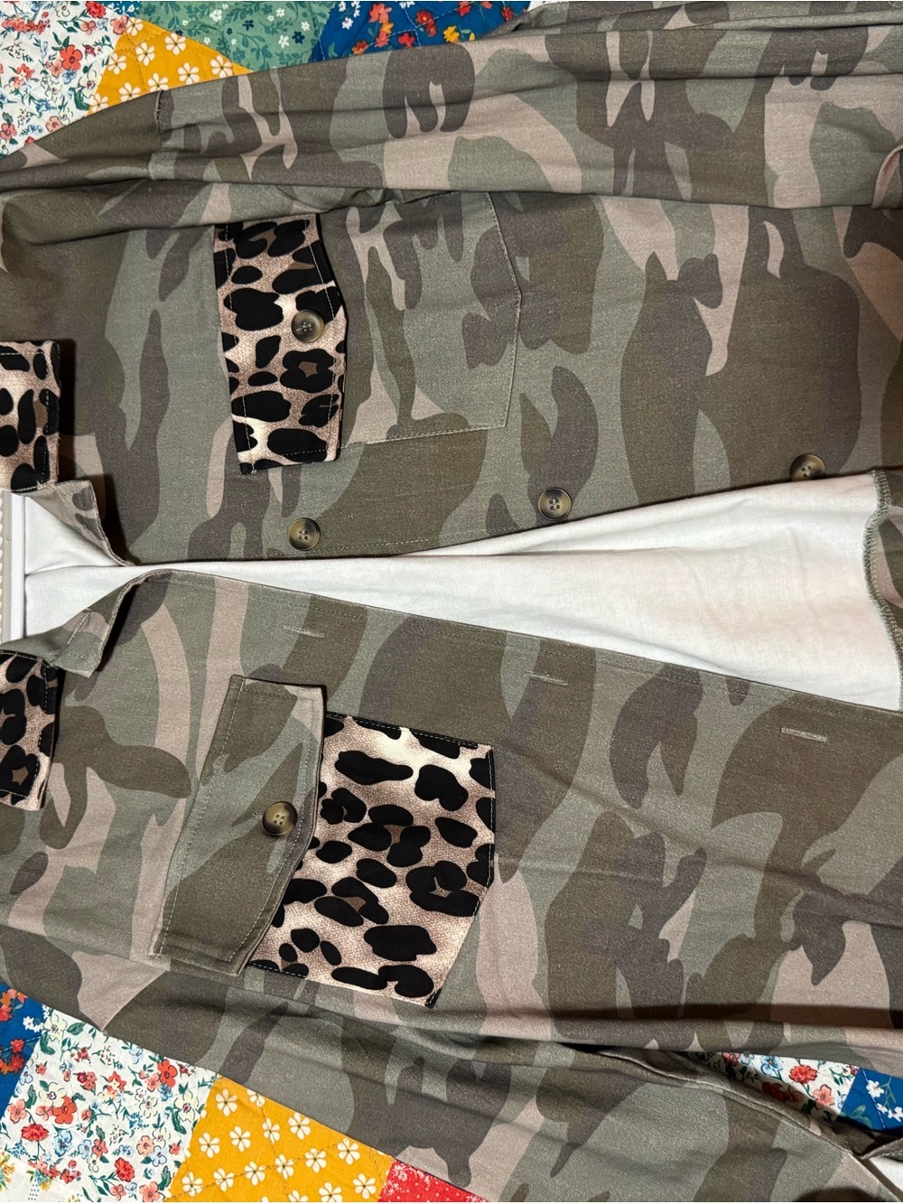 Camouflage Utility Jacket with Leopard Trim - Green